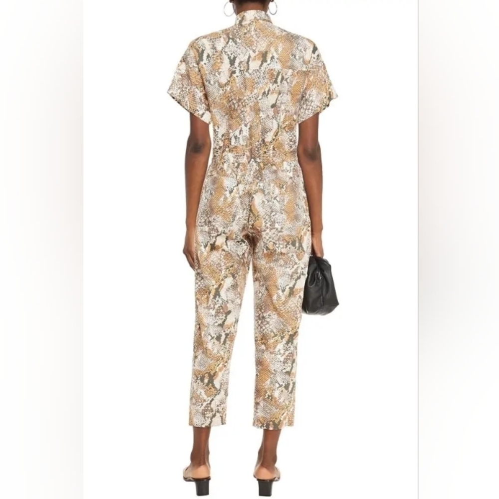 Enza Costa Cropped Snake-Print Cotton Jumpsuit Animal Print Sz 3/ L
